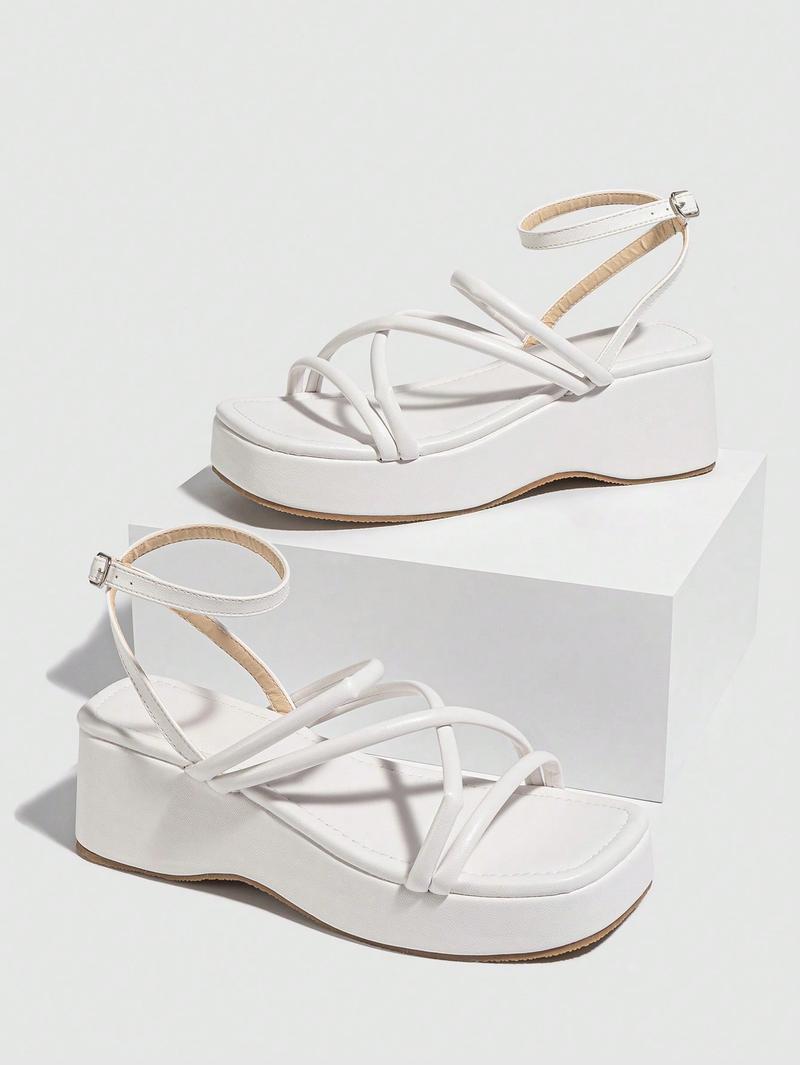 Product Introduction of 2025 Valentine's Day Elegant White Sandals For Women, Criss Cross Flatform Ankle Strap Sandals Spring And Summer 15