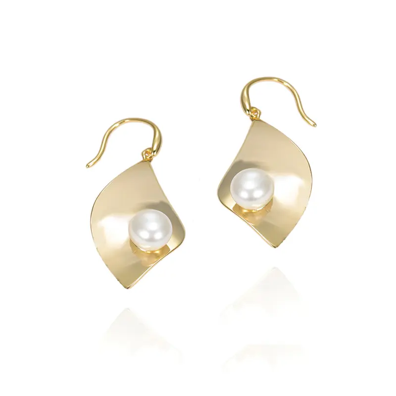 MONZA GOLD PLATED FAUX PEARL ABSTRACT MOTIF EARRINGS 1