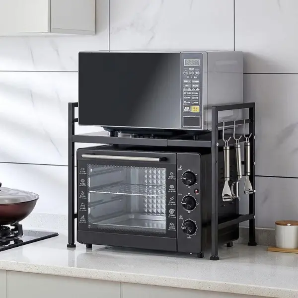 2 Tier Expandable Microwave oven Rack Stand Storage Holder Kitchen Corner Shelf - Organiser