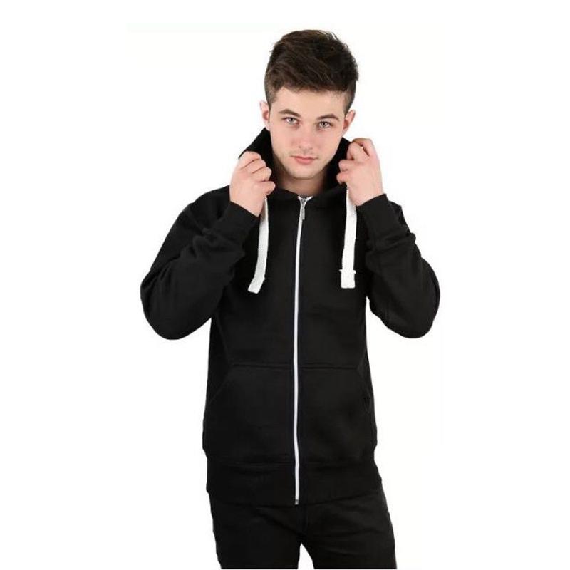 Men's Plain Zip up Hoodie in Fleece, White Drawstring and Zipper, Front Pockets and Hood- Boys Basic Hoody, Size Medium to 5XL 2