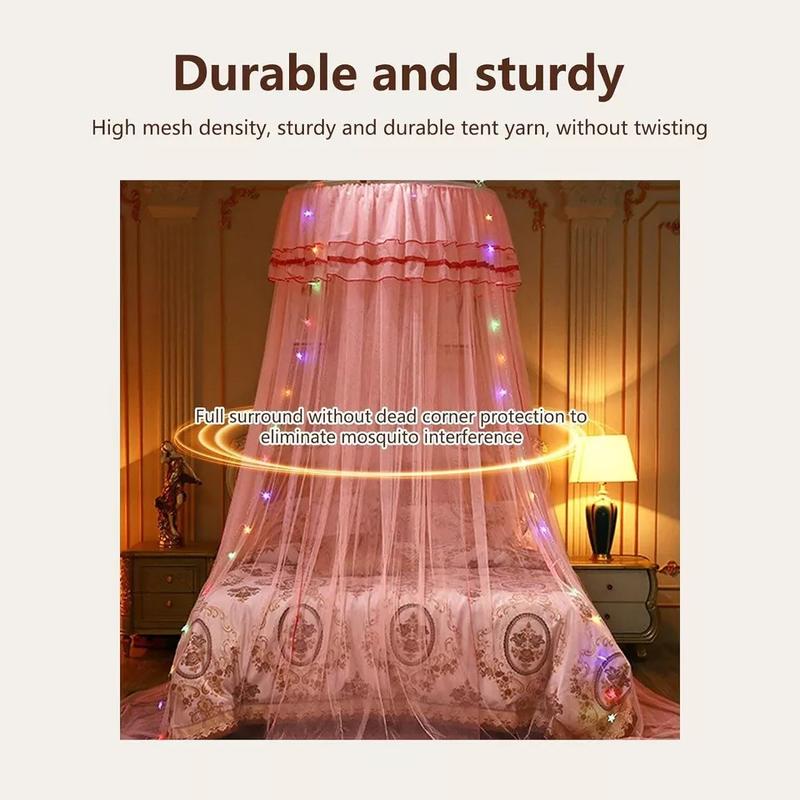 Kids Baby Bed Canopy Bedcover Mosquito Net Curtain Bedding Dome Tent LED Light - Lightweight and Breathable 4