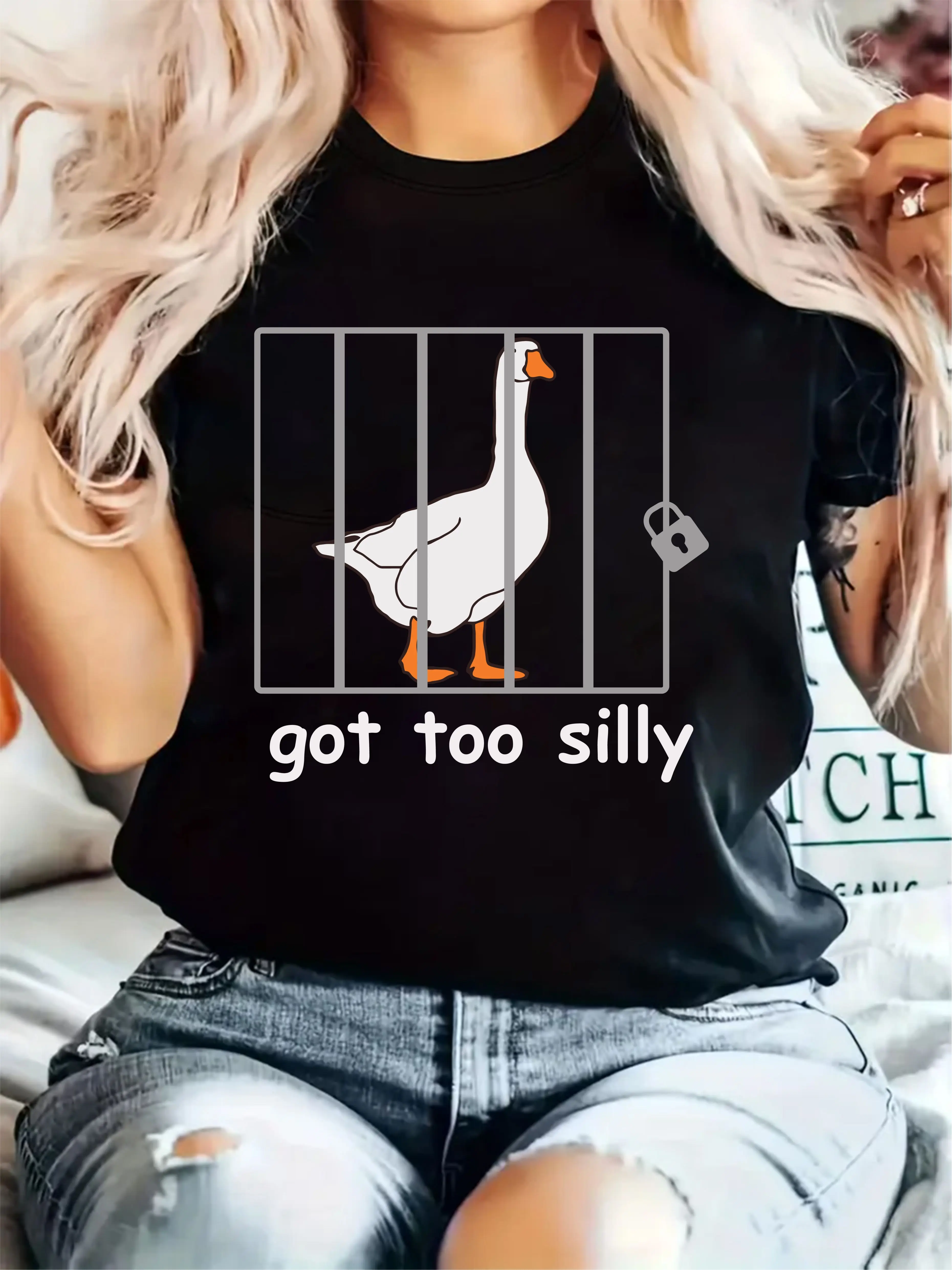 Got too silly T shirt, Funny goose in a cage tshirt, Funny meme tshirt, Goose tshirt, Humour tshirt, Gift for friends, Unisex tee top