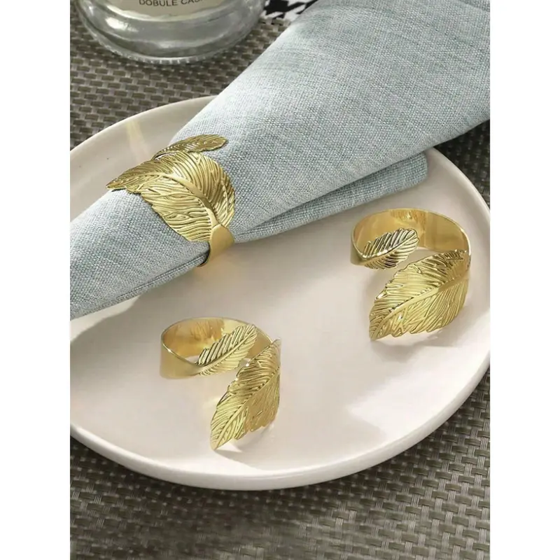 6pcs Leaf Design Napkin Ring, Minimalist Stainless Steel Napkin Holder Ring For Dinner Table Valentine DAY, Valentines Wedding, Birthday 4