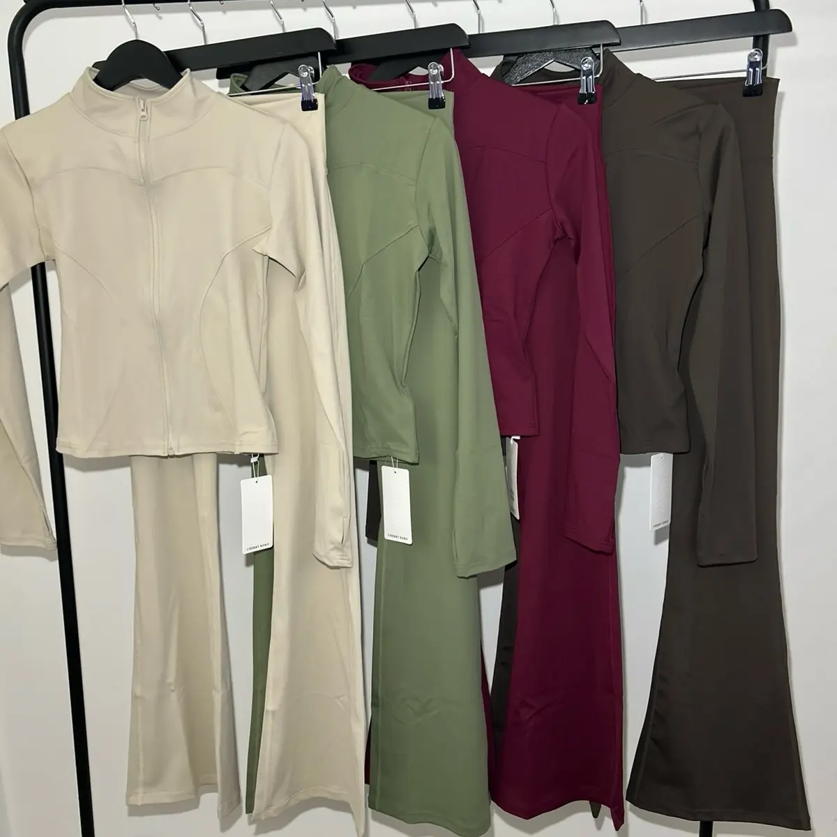 Two Piece slinky Flares & Matching Gym Zip Jacket Top Set Loungewear - 3385