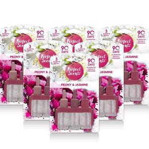 6 x Perfect Scents 3 Scents Refill Peony & Jasmine Scented Home Air Freshener - Compatible with Febreze/Air Wick 3volution Plug Up To 90 Days Scent* 2in1 Eliminates Odours 20ml Household Scented Fragrance Aroma 6 Pack Super Saver Deal *Exclusive Scents