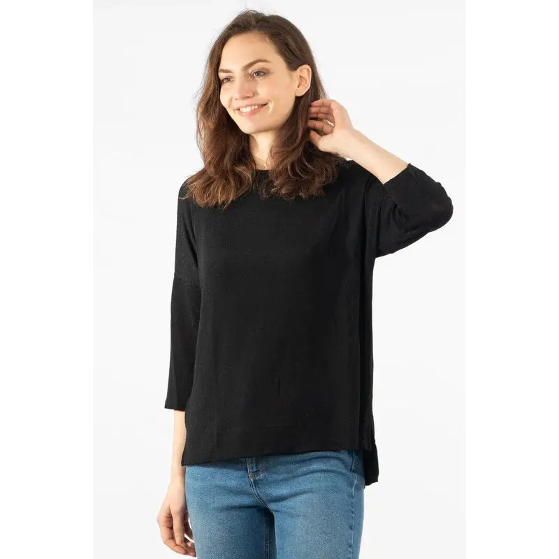 Black Glitter 3/4 Sleeve Top 1