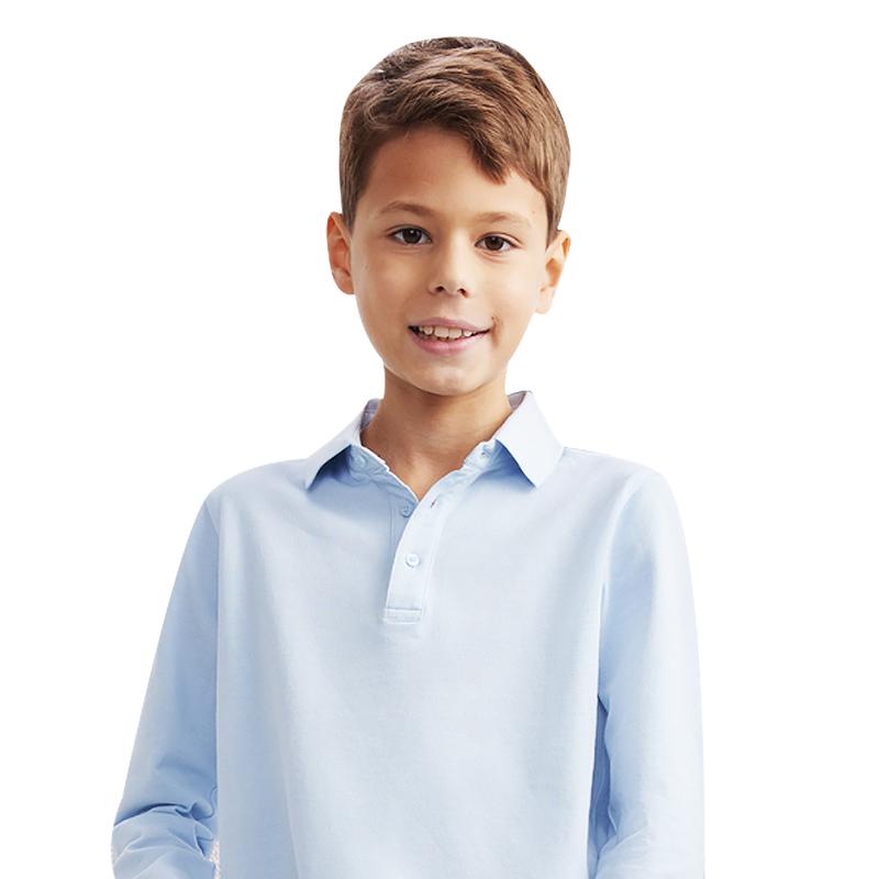 Boys School Polo Shirt Childrens Plain Long Sleeve 7-12 Years | Blue | SALE 0