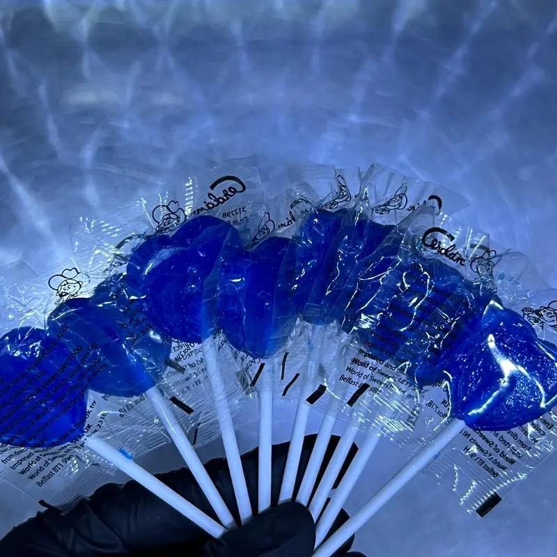 10 x blue raspberry heart lollies, TEN LOLLIES, heart lollipops, raspberry lollipops Fruity 3