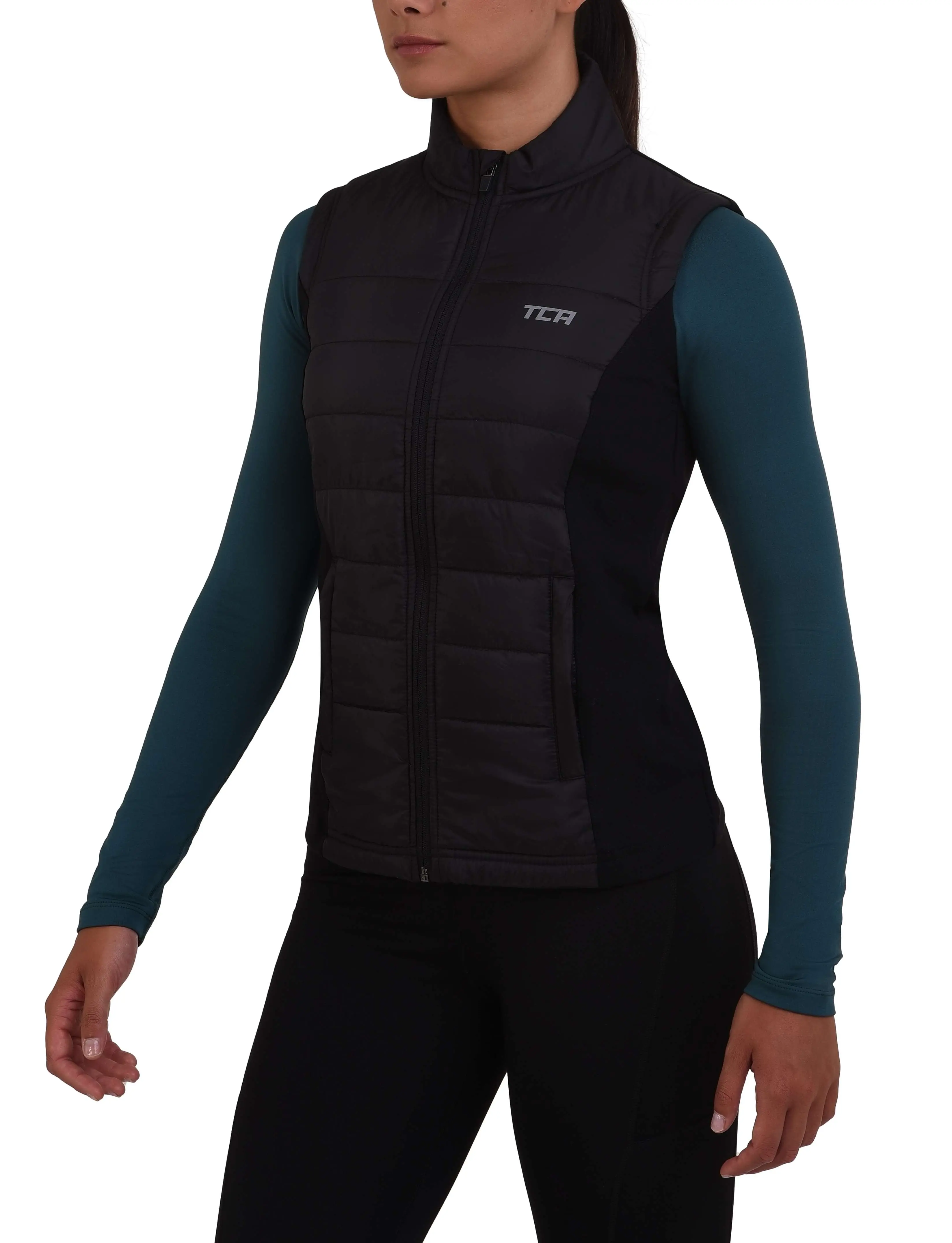 TCA Women's Excel Reflective Running Walking Hiking Sleeveless Thermal Padded Gilet with Zip Pockets