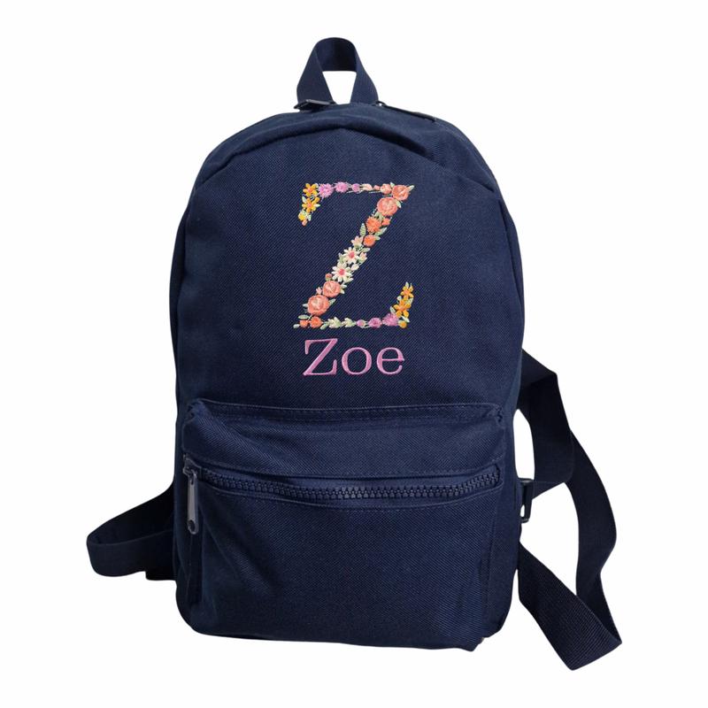 Embroidered Personalised  KIDS Backpack  Nursery, Initial and Name Floral Monogrammed Children Rucksack • Fast Delivery. Best gift 1