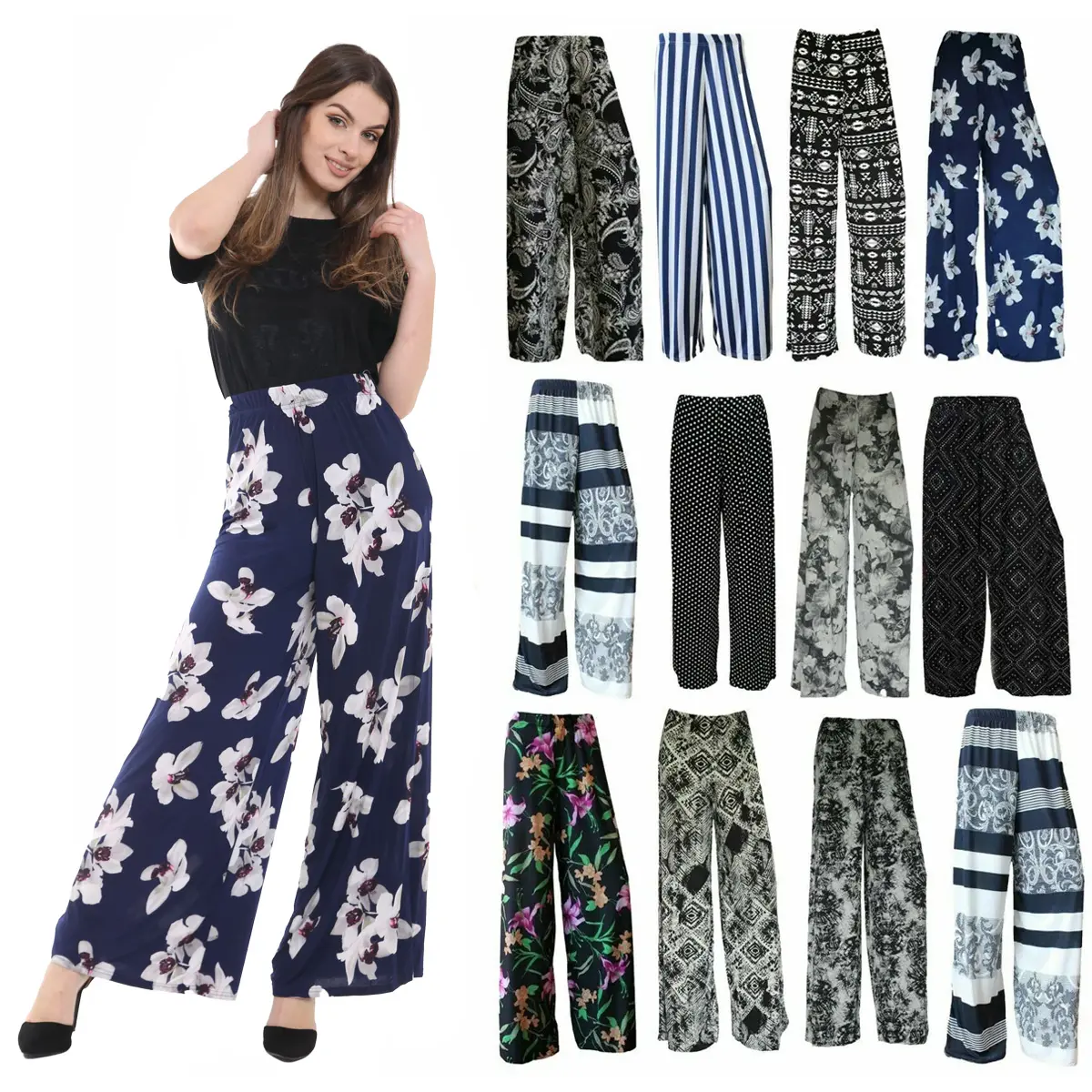 Womens Printed Tyedye Floral Palazzo Wide Leg Baggy Trousers Ladies Flared Baggy Pants Feminine Casual Elegance Bottom Elegant Womenswear Clothing Comfortable