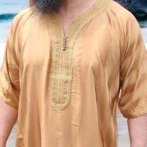 Men's Moroccan Gandora Kaftan Gold/Bronze Colour With Stripes luxury thobe