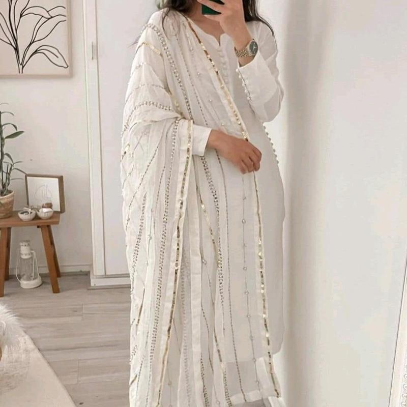 Gorgeous Chiffon Pearl Work Suit  with Free Delivery Elegant Outfit Style Silk Womenswear 3
