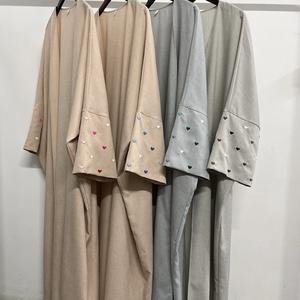 Premium linen abaya with heart embroidery
