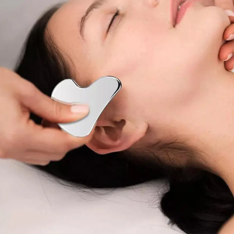 Gua Sha Facial Tools, Stainless Steel Gua Sha, Metal Gua Sha for Jawline Sculpting , Gua Sha Stainless Steel Tool, Skin Care (Silver) Soothing Comfort 8
