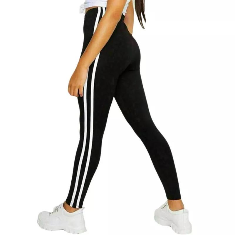 Womens Contrast 2 Side Stripe Stretchy Gym Leggings Joggers Ladies Skinny Pants Trousers 4