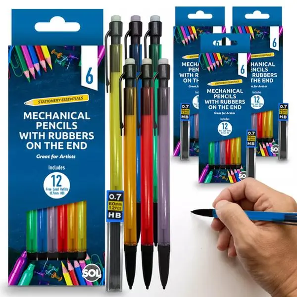 6-24pk Mechanical Pencils Set + 12-48 HB Lead Refills 0.7mm + Erasers Propelling