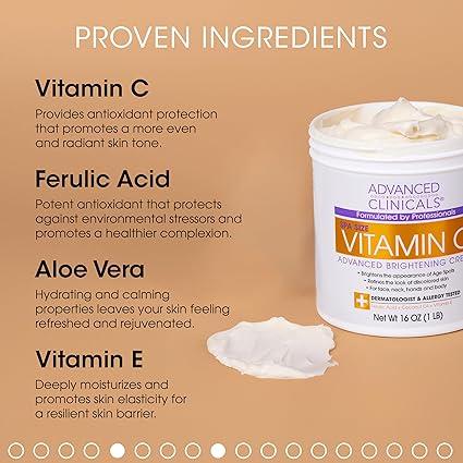 advanced clinicals vitamin c cream Anti-aging, brightening | Age spots, dark spots on face, hands, body | 16oz lotion Body Care Coconut Skin Repair Aloe Aloe Vera Moisture Green Tea 1