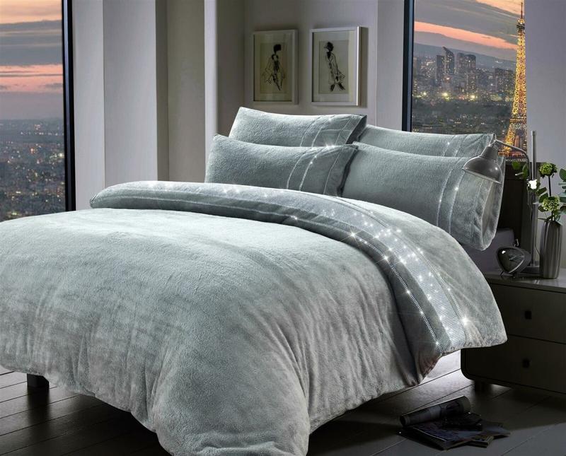 Diamante Teddy Fleece Duvet Quilt Cover Cosy Super Soft Bedding Set Pillow Case 1