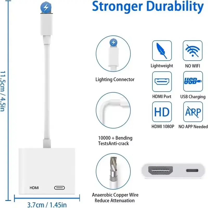 Lightning to HDMI Adapter - 1080P HD Video Converter for iPhone & iPad | No Power Needed | Plug & Play 2