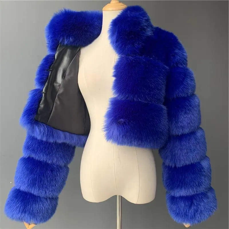 Luxurious Collar Design Cropped Faux Fur Bubble Coat