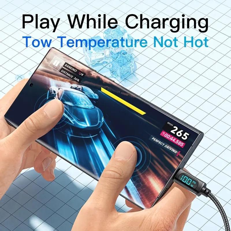 Heavy-duty USB Type C Charging Data Sync Cable Braided Durable Fast Mobile Smartphone Cellphone Phone Charger PD 100w 2 metre Long Lead Digital Display Smartphone Electronic phone cable Durable Protection 4