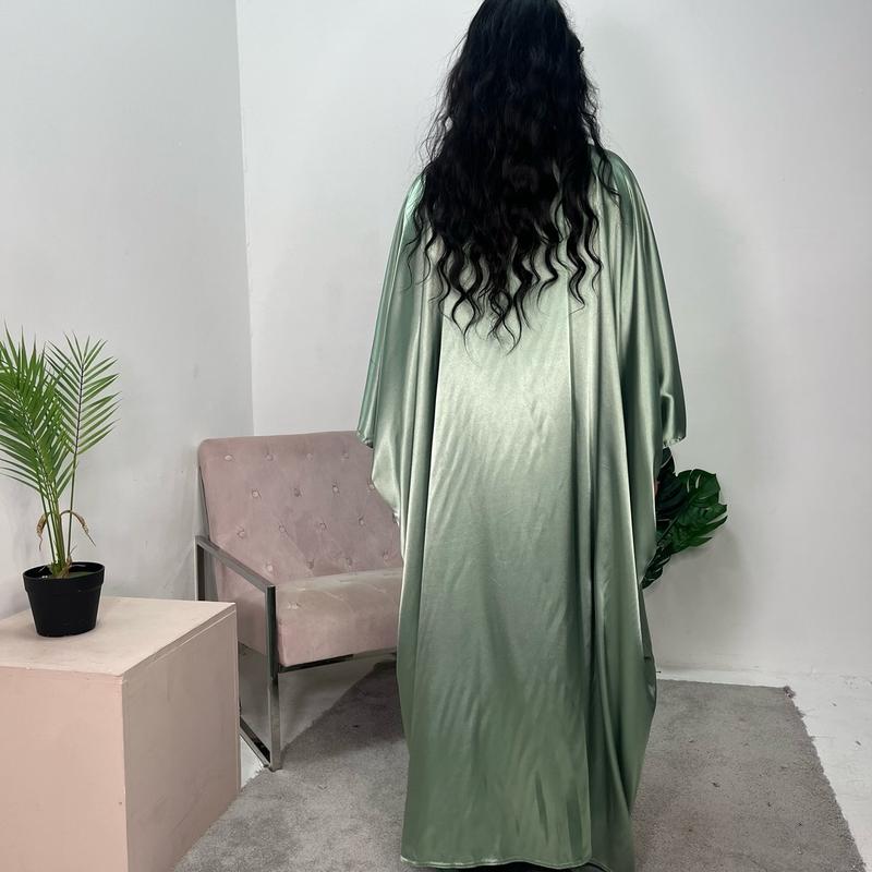 Ladies plain quality satin kaftan dress onesize uk 6-20 abaya lover 6
