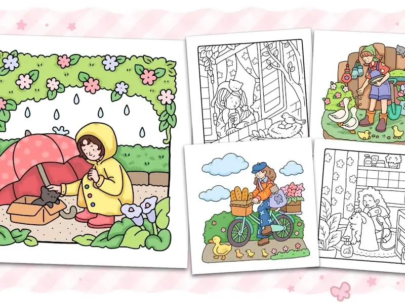 Girl Moments: Coloring Book for Adults and Teens Featuring Cute Cozy Daily Activities for Relaxation (Cozy Spaces Coloring) cozy  coloring book cocow  yo 4