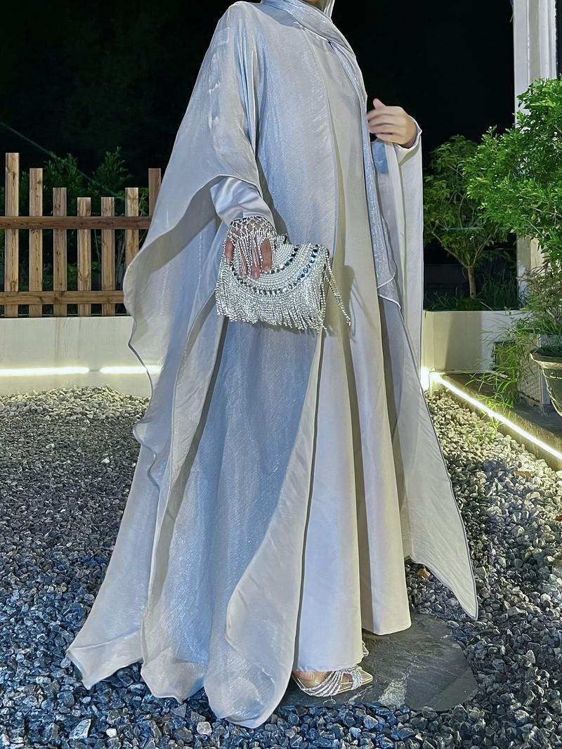 Product Introduction of #LY06  Ramadan Promotion Three-piece Elegant butterfly organza abaya set, shimmer abaya set with inner dress and hijab 20