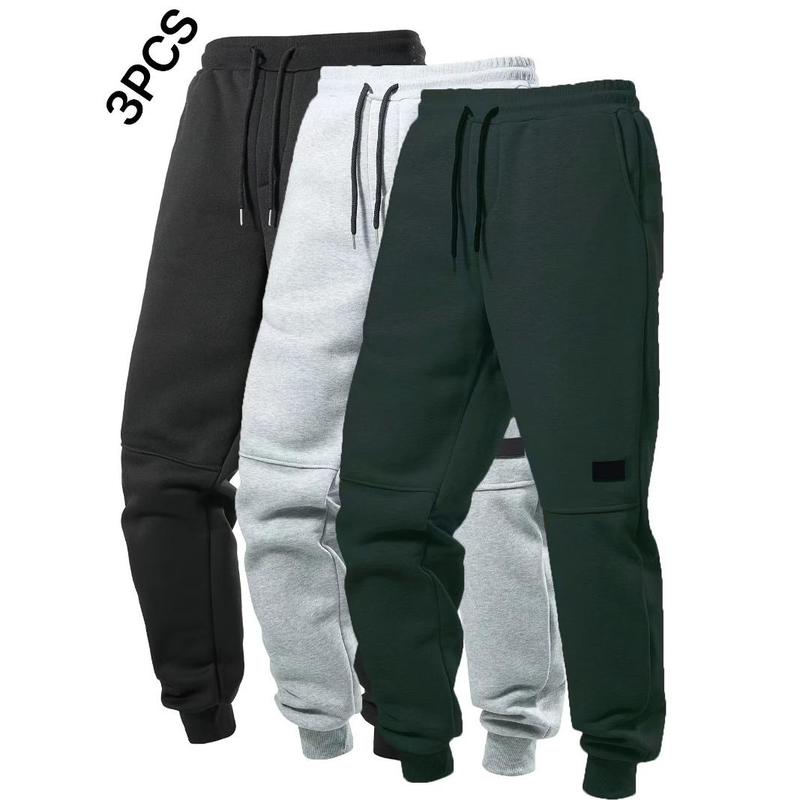 3pcs Men's Casual Solid Color Joggers, Men's Drawstring Pants With Pockets For Sport And Casual Wear Fabric Menswear Polyester Stretch 5