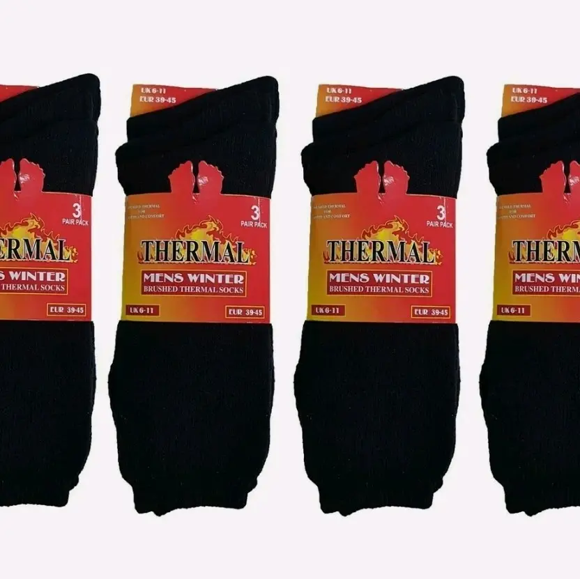 Heatwave Men's Black Thermal Socks - Pack of 12 Pairs, Warm Work Boot Socks, Size 6-11 - Menswear, Bowling Casual Long Outdoor Thick  Yarn Soft Cotton