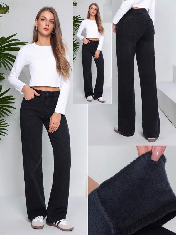 Viral Stretchy Fleece  Wide Straight Leg Dad-Fit High Wasited Fleece Jeans  Comfort Very  Soft Size XS to XL 1