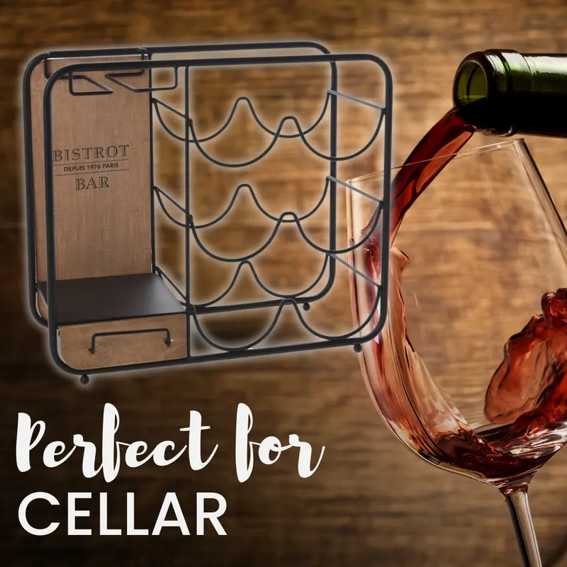 Metal Wine Rack with Glass Holder and Drawer - Sturdy and Stylish - 35x15x31cm Utensils Wooden Bottle 8