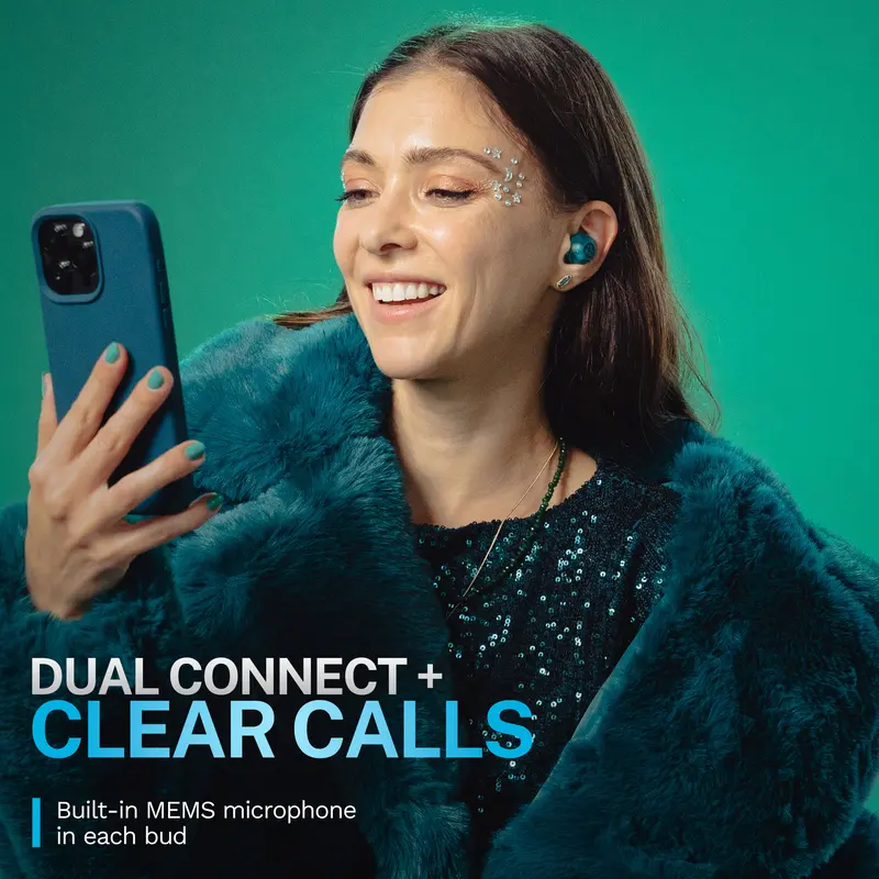 JLab Go Pop Active Noise Cancelling Earbuds, 24+ Hour Playtime, True Wireless, Be Aware Mode, Custom Touch Controls, IP55, 3 Sets Gel Tips, Android/iOS, Bluetooth 5