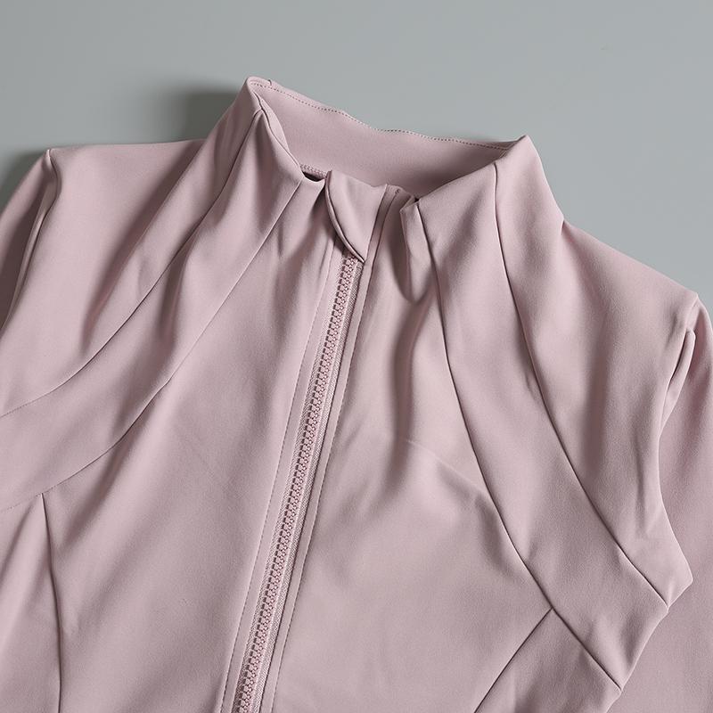 Product Introduction of New yoga wear ladies coat round high elastic loose exercise yoga fitness long sleeve stand-up collar  yoga tops 5