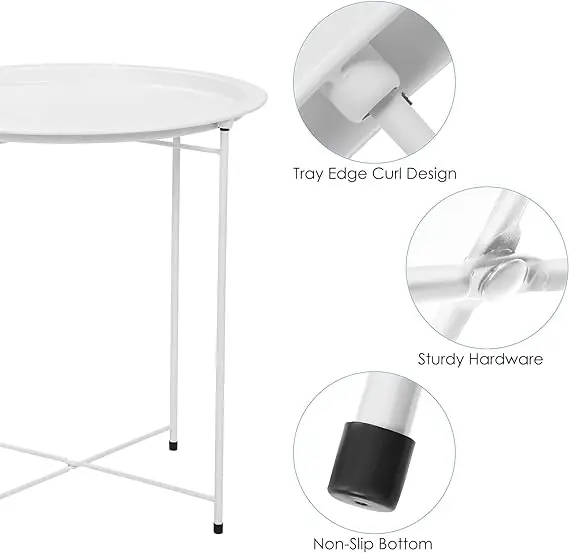 Tray Metal Side Table 47x50cm Small Side Table With Removable Round Tray Round Coffee Table for Outdoor or Indoor for Home Kitchen White 3