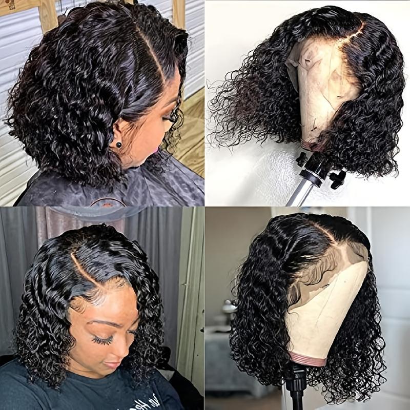 YWBL-WH 1pc Deep Wave Short Bob Wig Nylon Material – Glueless Curly Bob Machine Made Rose Net Wig Unscented – Easy Wear No Power Required, Valentine'S Day Gift 6