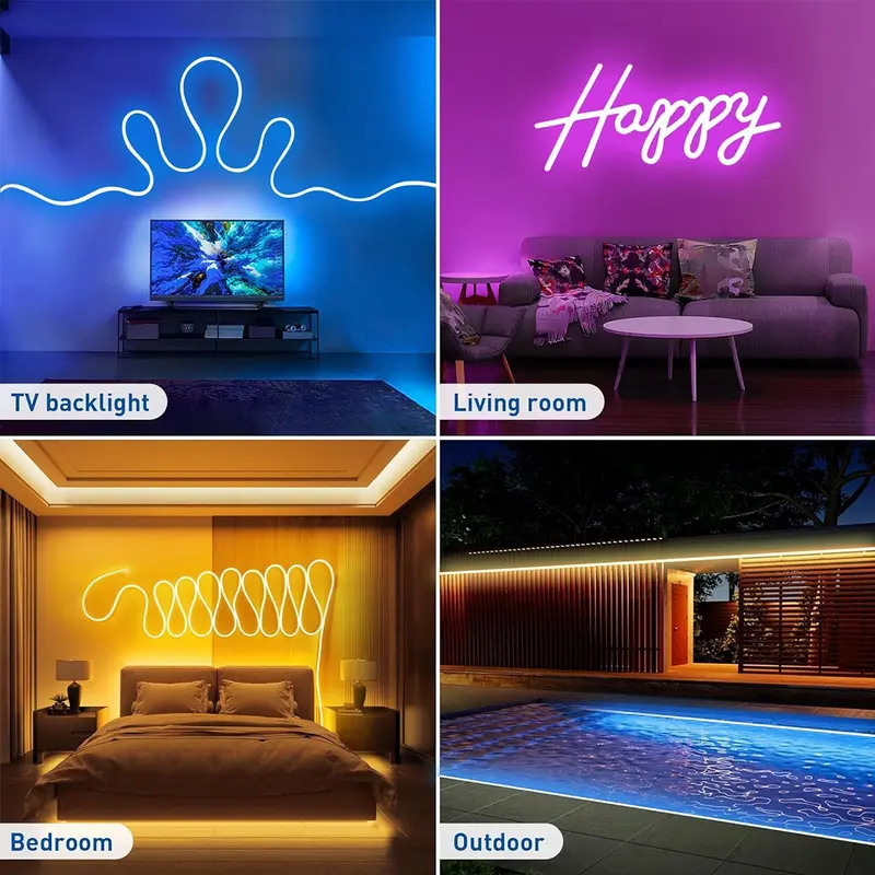 5V LED Strip Lights Bluetooth RGBIC Neon Strip Remote Control With Music Sync DIY Bedroom Home Decoration Changing Ambient Light 5