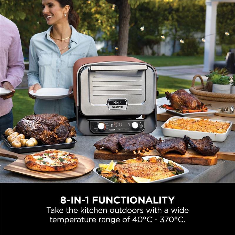 Ninja Woodfire Electric Outdoor Oven, 8-in-1 Pizza Oven, High-Heat Roaster & BBQ Smoker with Roast Rack, Pro-Heat Tray, Pizza Stone, Wood Pellets & Scoop, Electric, 6 Pizza Settings, Burnt Orange 6