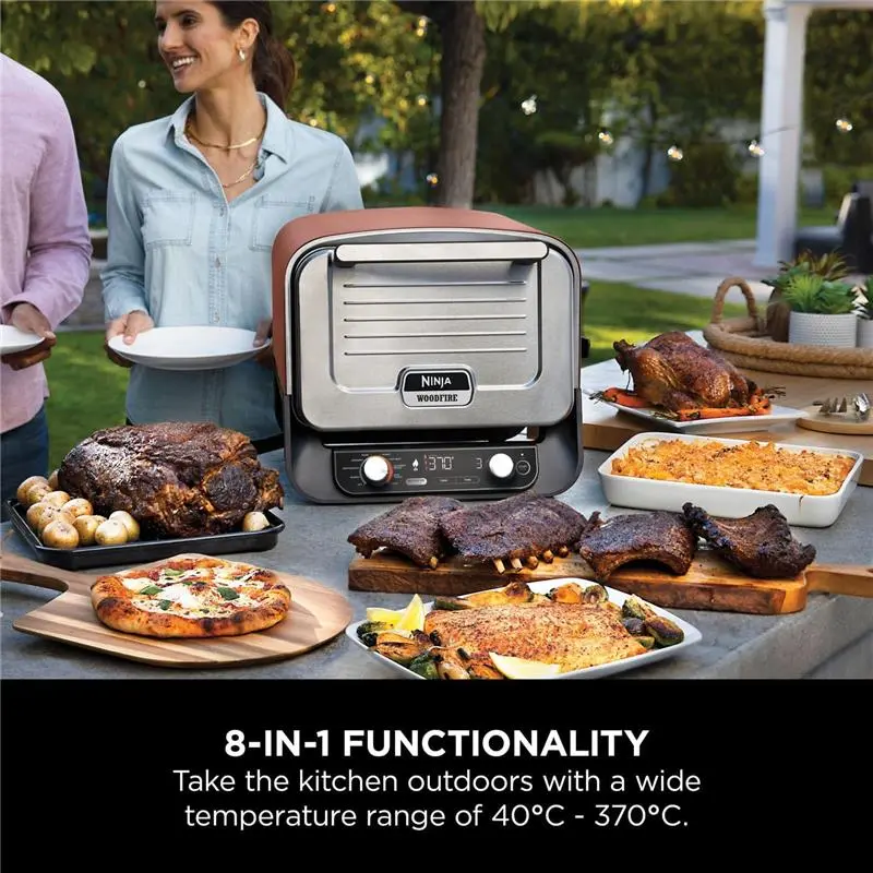 Ninja Woodfire Electric Outdoor Oven, 8-in-1 Pizza Oven, High-Heat Roaster & BBQ Smoker with Roast Rack, Pro-Heat Tray, Pizza Stone, Wood Pellets & Scoop, Electric, 6 Pizza Settings, Burnt Orange 6