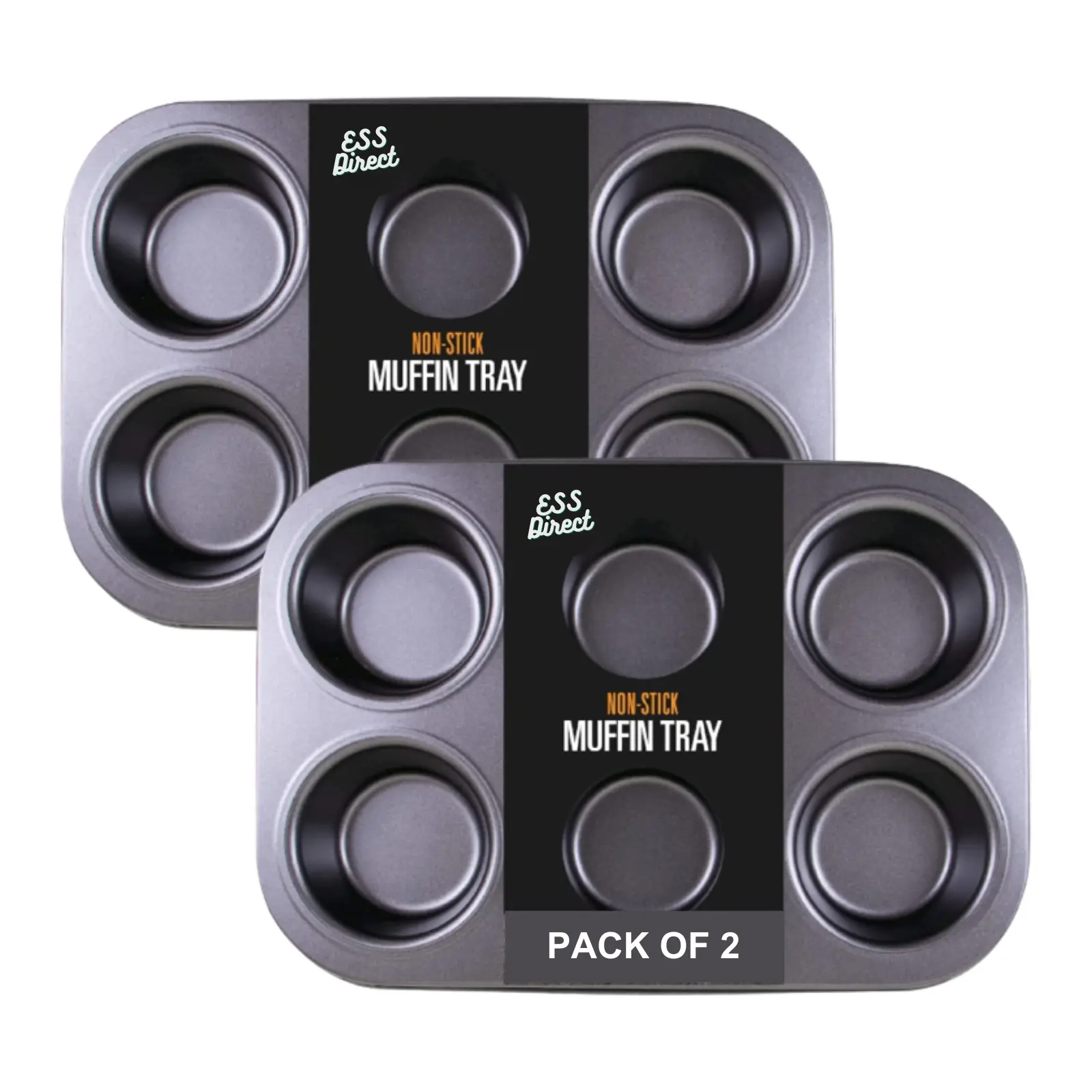 2 Pack Muffin Tins Cupcake Tray 6 Cup Set - Nonstick Cup Cake Tins - Premium Quality Teflon Coating - Muffin Cupcakes Pan, Brownies Tray Non Stick Muffin Tray Tin Yorkshire Pudding Pies Tin Baked