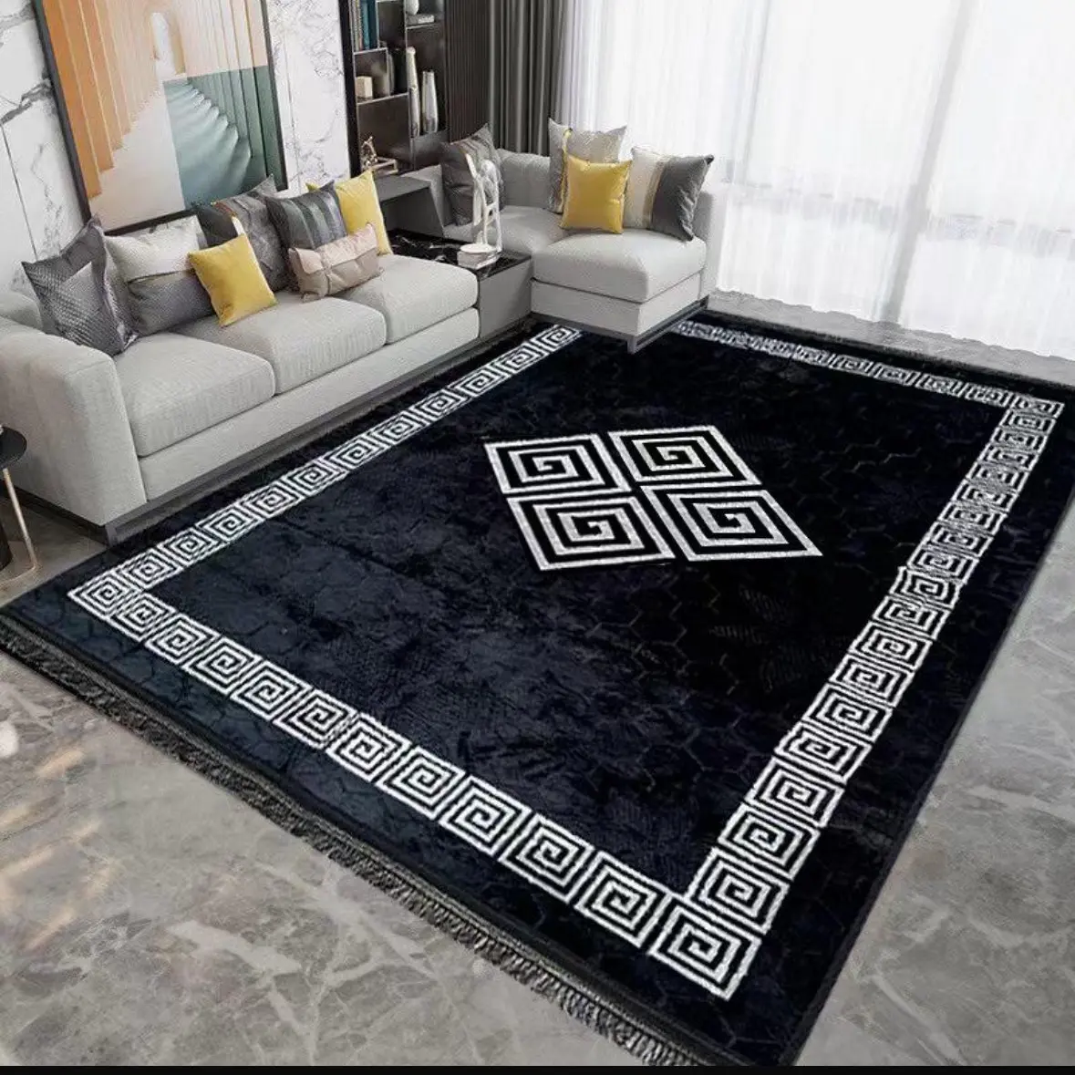 DIAMOND SHAPED GREEKY NON SLIP MACHINE WASHABLE GREEKY DESIGN SOFT 160X230CM AND 200X300CM
