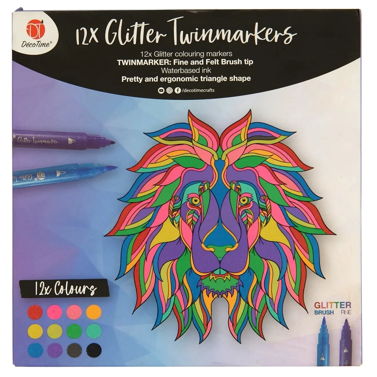 Pack of 12 Glitter Twin Markers by DecoTime