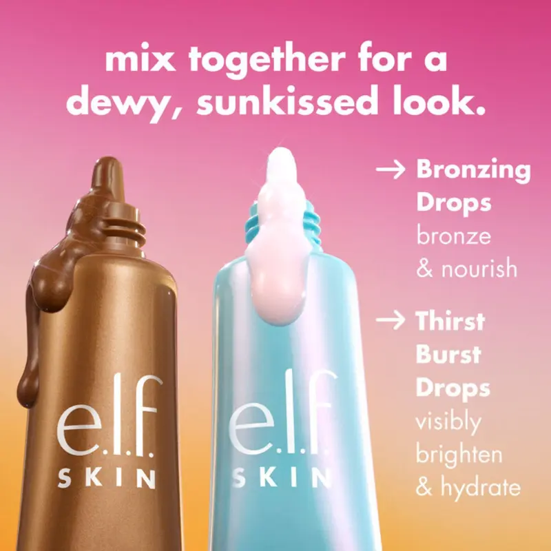 e.l.f. Cosmetics The Hottest Drops Duo, Holy Hydration! Thirst Burst Drops & Bronzing Drops Skincare Set, For A Dewy, Sun-Kissed Look, Vegan & Cruelty-Free Hyaluronic Nourishing Brightening Bronzer Kit 3
