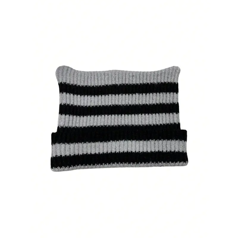 E&I     New Handmade Striped Knit Beanie with Devil and Cute Cat Ear Design for Women, a Couple - Style Casual Warm Cap Perfect for School 7