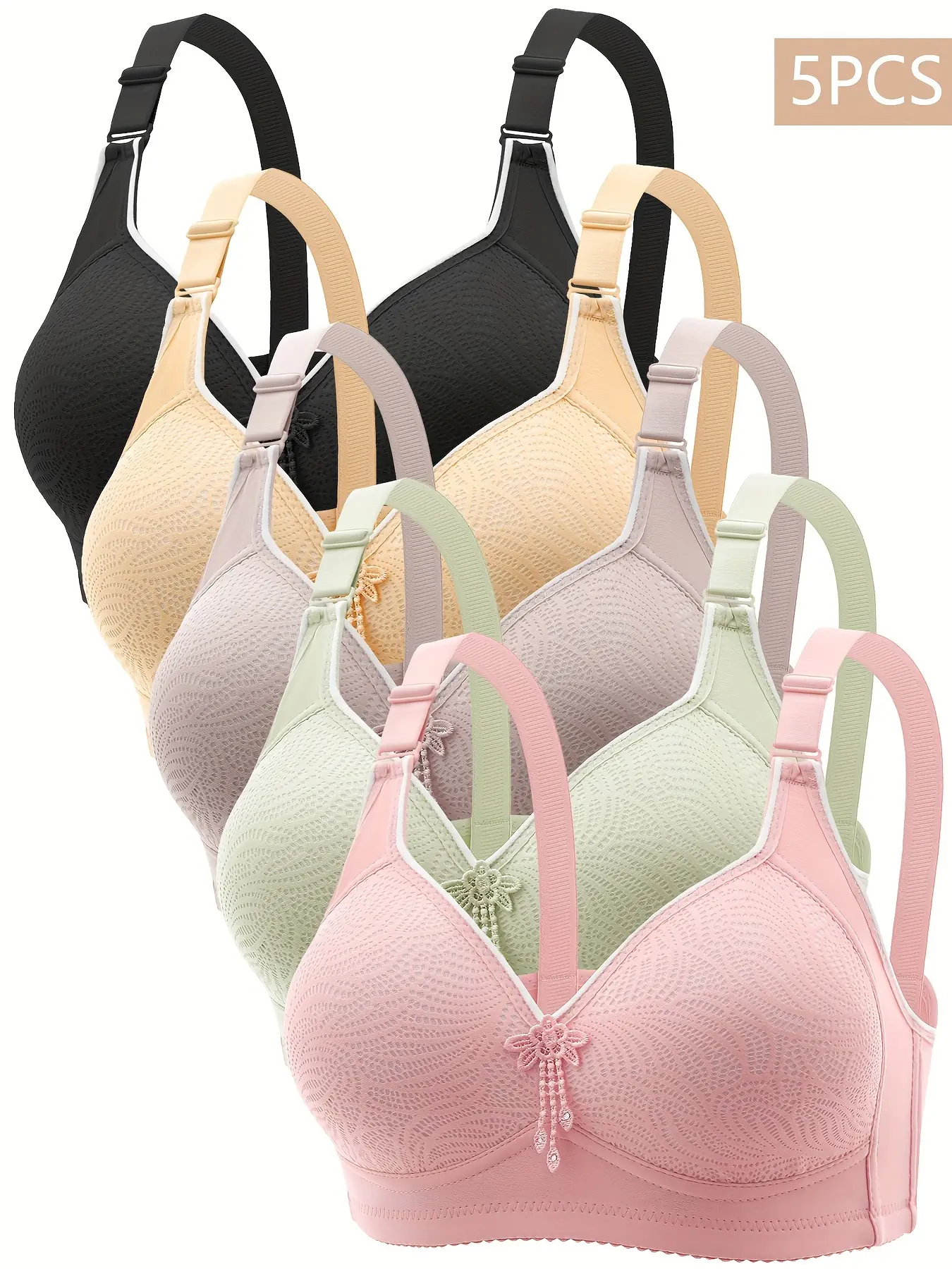5pcs Women's Underwear Set - No Steel Ring, Thin Design, Gathered Style, Sexy & Comfortable, Plus Size Bra