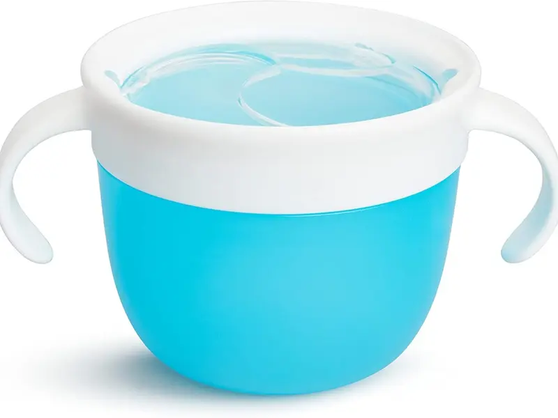 2 Piece Snack Catchers| Toddler Snack Box & Baby Weaning Pot| Snack Holder & Food Storage Containers| BPA Free Toddler Snack Pot| Kids Small Snack Pot Tub with Handles|No Spill - Blue/Green 2