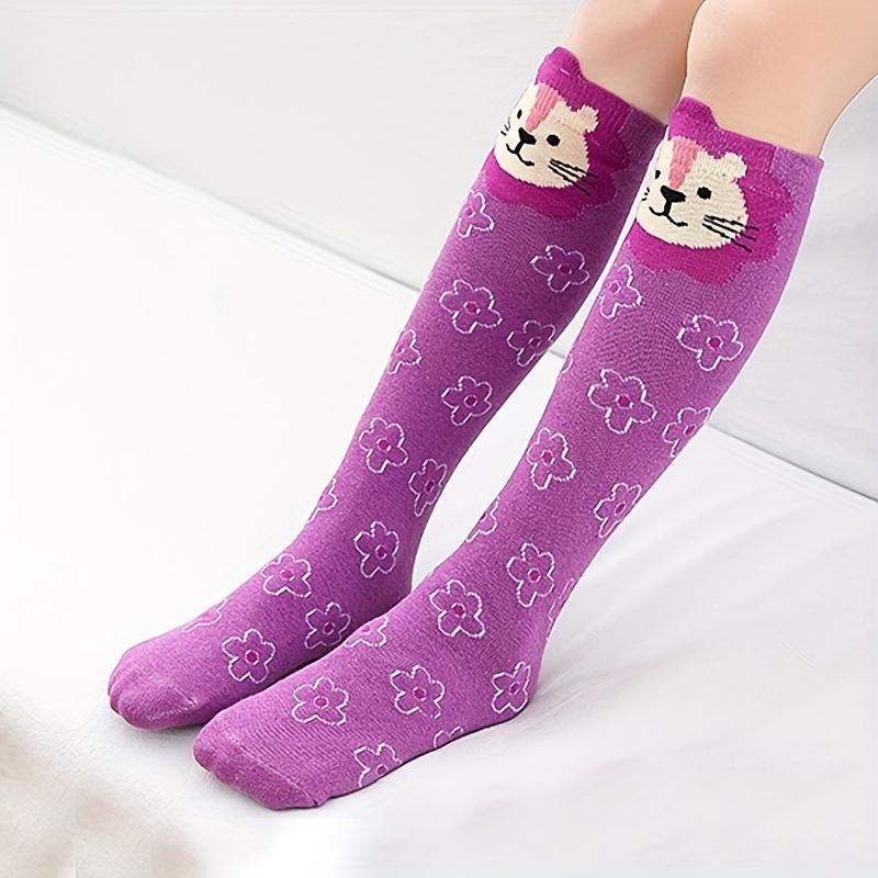 Product Introduction of Cat Pattern 4 Pairs Girls Knee High Stocking Socks, Comfy Breathable Sweat Resistant Anti-odor Socks For Spring Summer 8