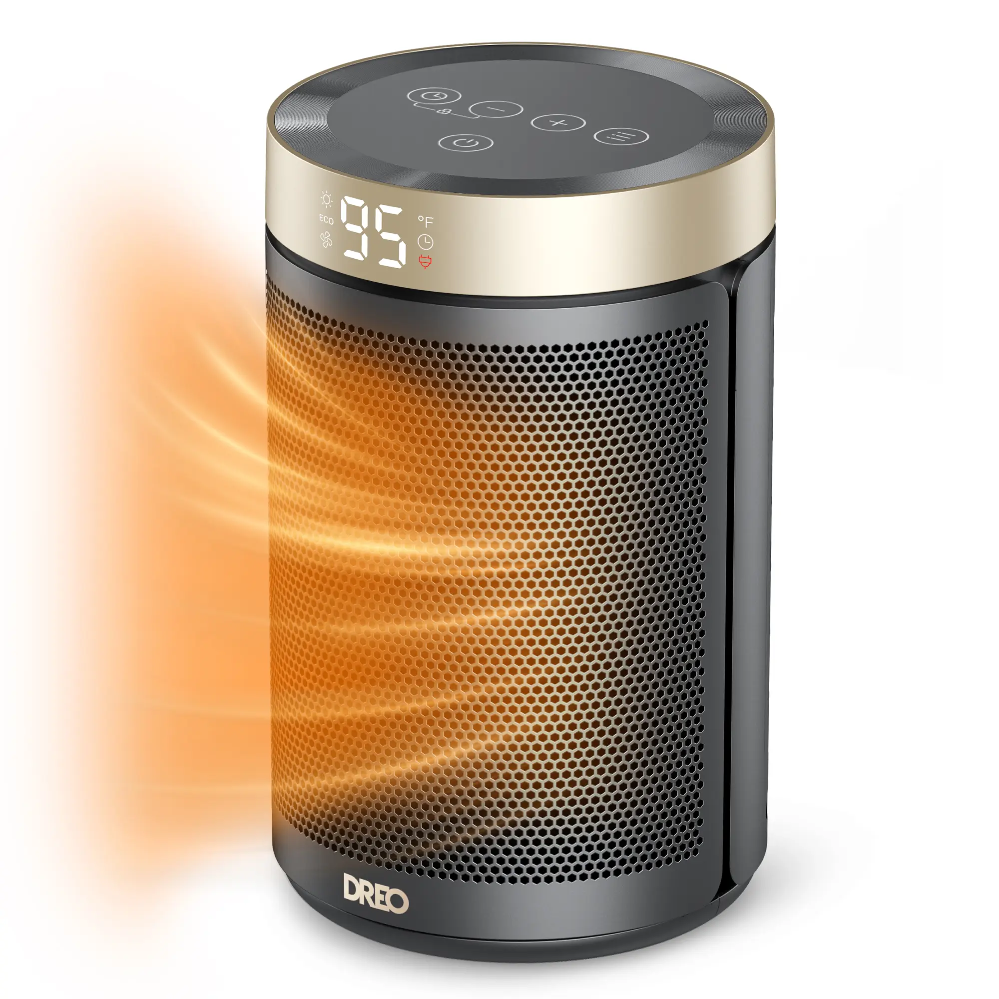 Dreo Electric Heater, 1500W Energy Efficient Space Silent Room Heater, Portable Ceramic Fan Heaters, Thermostat 3 Modes 12H Timer, Overheat & Tip Over Protection, for Bedroom, Atom 316, Gold