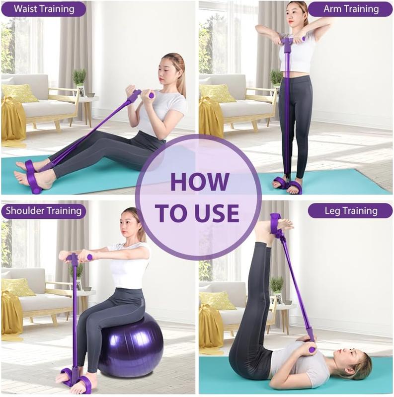 Multifunction Resistance Training, 4 Tube Pedal Resistance Band, Sit-up Pull Rope Fitness, Tension Rope Sport Trainer, Tummy Trimmer, Home Gym Equipment for Women/Men pull  rope tight  rope 7